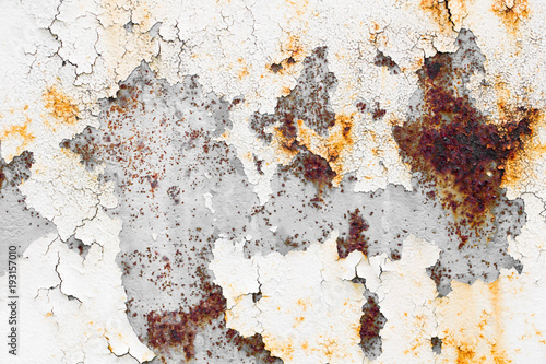 dirty peeling paint grunge rusty old weathered metal plate texture wall.