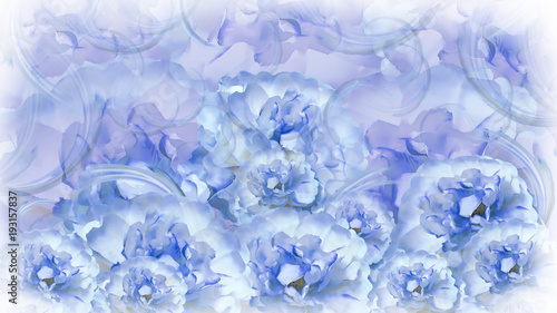 Floral blue-white-violet background. Blue-white flowers peonies. Floral collage. Flower composition. Nature.