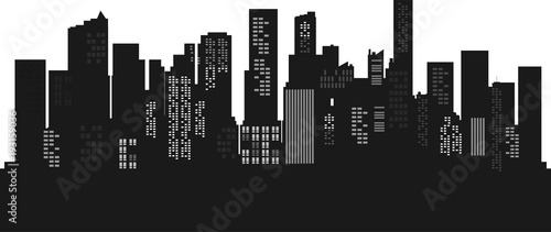 Silhouette Cityscape background. Buildings flate style. Modern architecture. Urban landscape. Horizontal banner with megapolis panorama. Vector illustration. copy space for text.