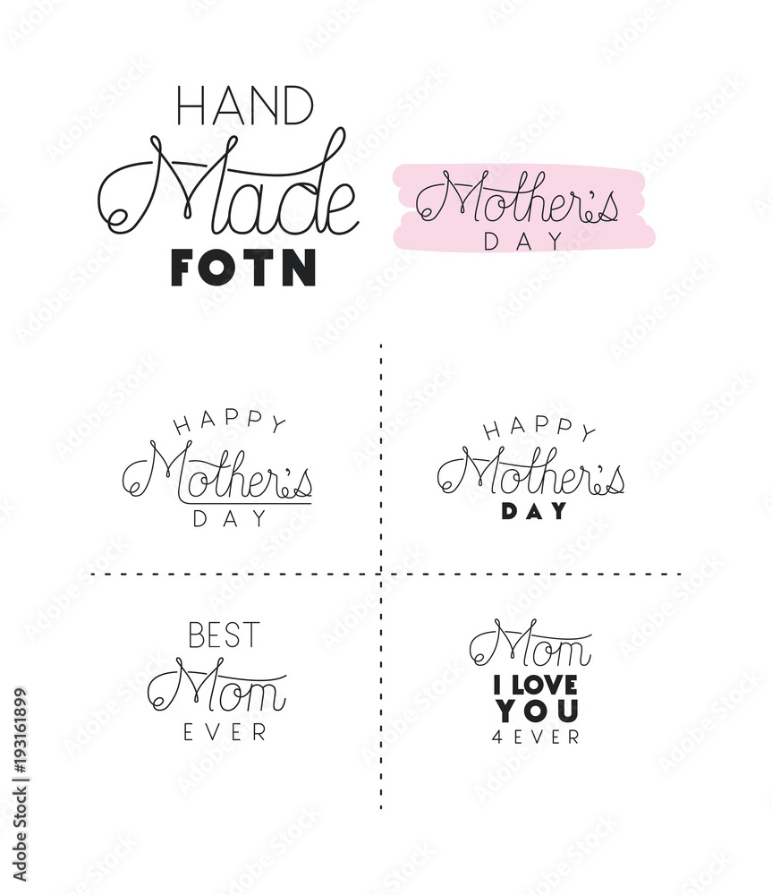 mothers day hand made font set vector illustration design