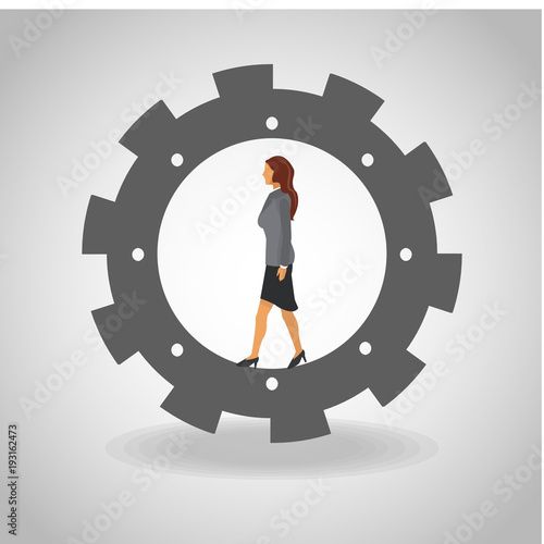 Business woman on gear vector illustration graphic design © Jemastock