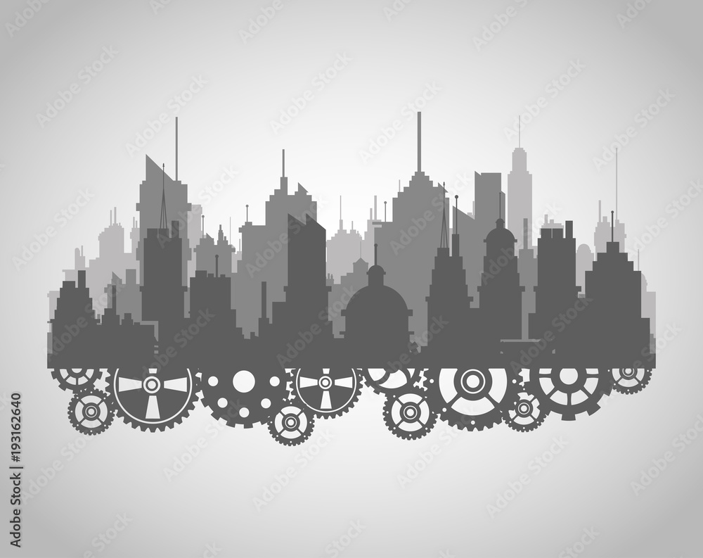 City silhouette with gears vector illustration graphic design