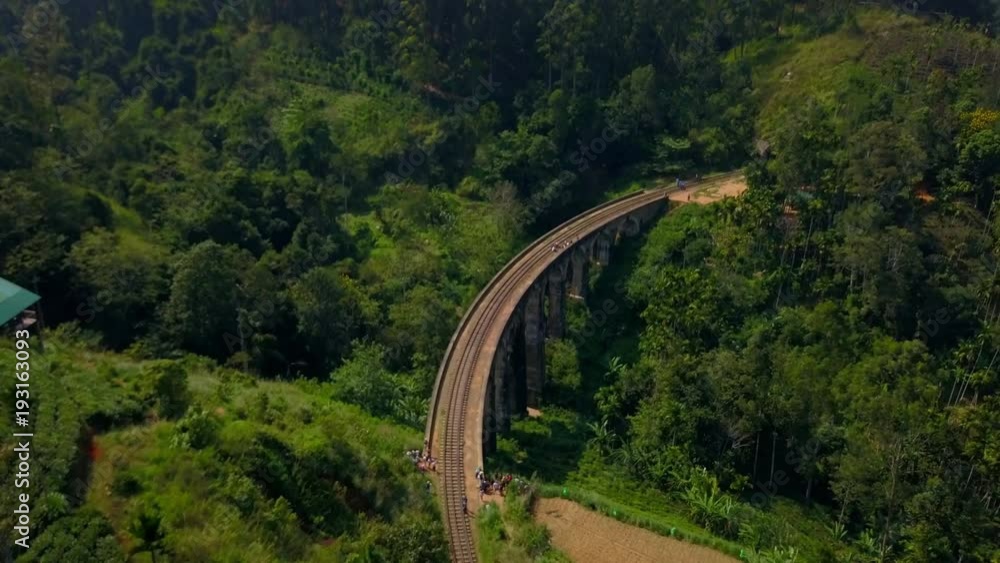 Aerial view of Nine Arches Bridge in Ella Sri Lanka at sunset drone footage Aerial view of Nine Arches Bridge in Ella Sri Lanka at sunset drone footage