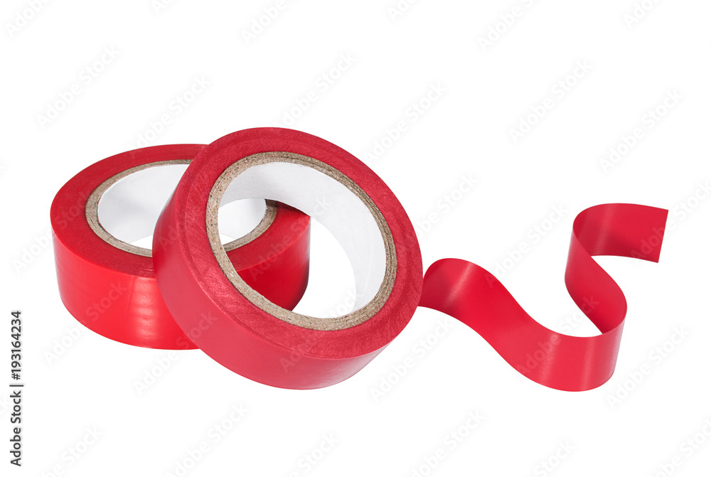 Reels of red insulation tape on white background Reels of red insulation tape on white background