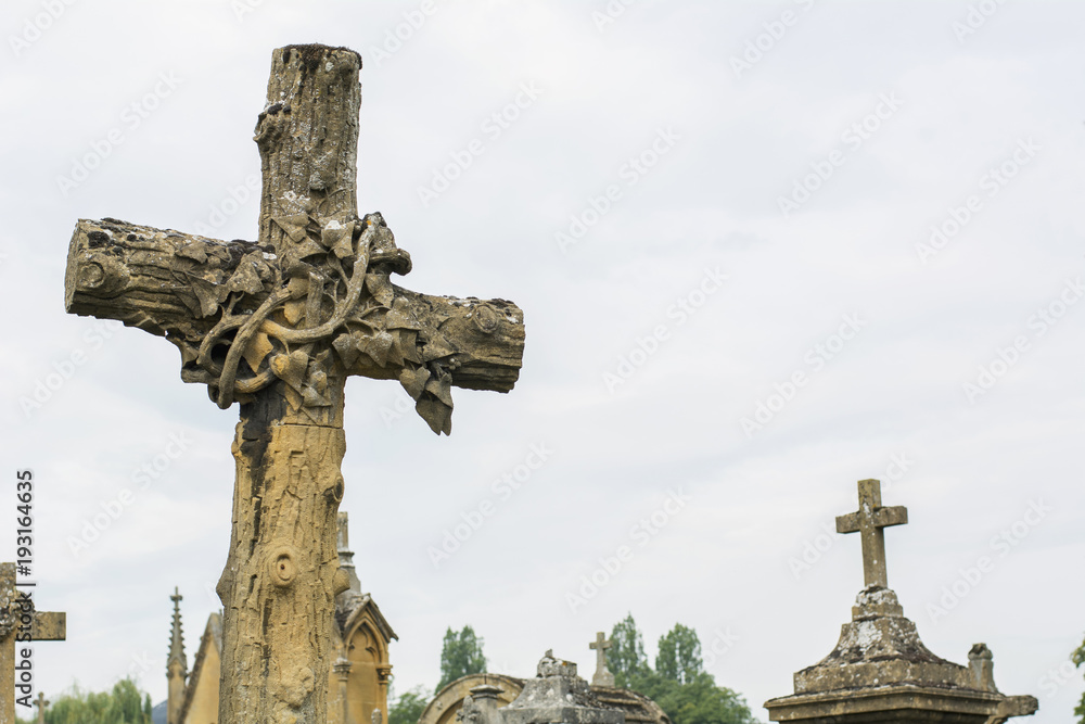 One yellow cross on the french cemetery