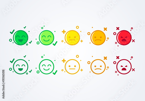 vector illustration user experience feedback concept different mood smiley emoticons emoji icon positive, neutral and negative. 