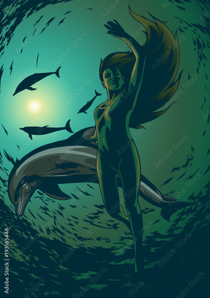Naklejka premium swim with dolphins