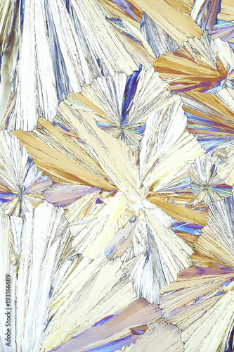 Crystals of a common painkiller acetylsalicylic acid, microscope image photo