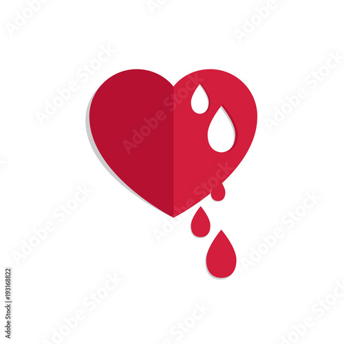 Vector red bleeding heart for world Hemophilia day, world Donor day, medical concept, heart shape with falling drops of red blood