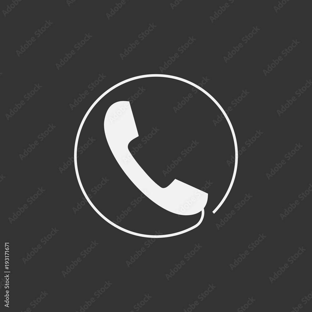 Phone icon, sign. Handset. Vector illustration. Flat design. White on grey background. Phone icon, sign. Handset. Vector illustration. Flat design. White on grey background.