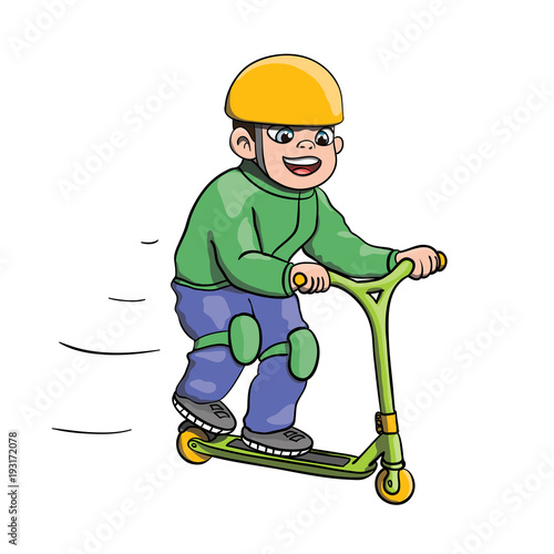 Teenager on kick scooter at roller park