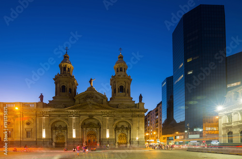 Evening view of Plaza de Armas. Santiago, Chile