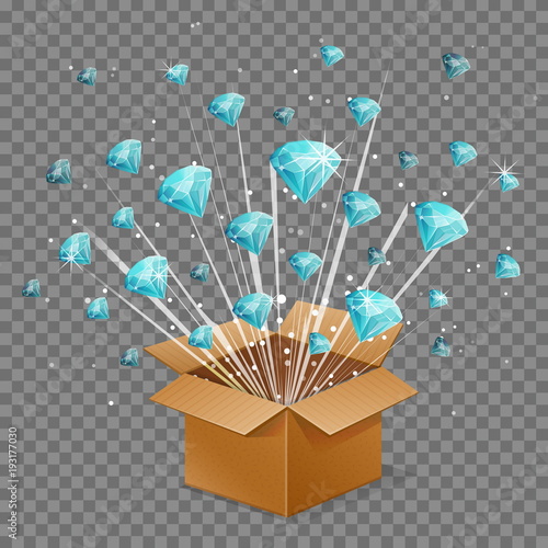 Open surprise box light beam explosion and flying diamond gems