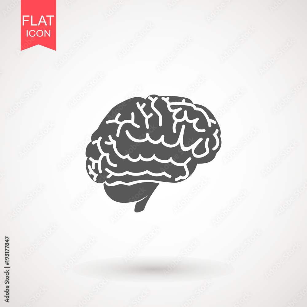 Brain icon flat isolated on white background. vector illustration. Human organ symbol