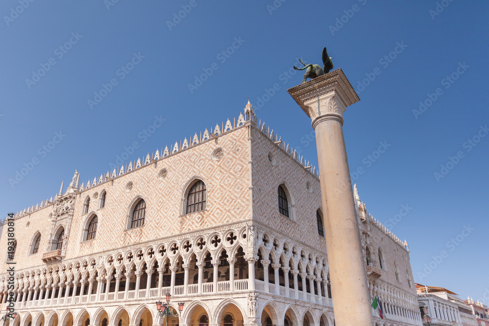 Fototapeta premium Doges Palace on Saint Mark square at blue hour before sunrise, Venice, Italy, Europe. Palazzo Ducale