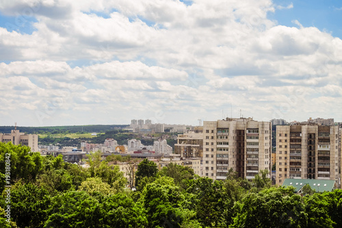Belgorod cityscape skyline, Russia. Aerial view in daylight. Residential multi-storey apartment blocks of the city.