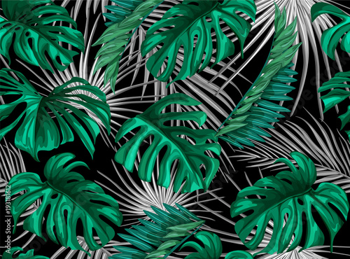 Vector tropical leaves summer seamless pattern