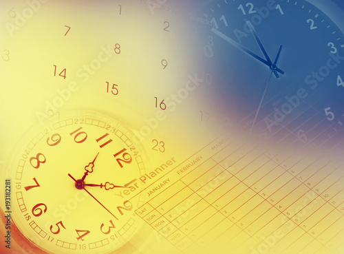 Clocks, calendar and year planner