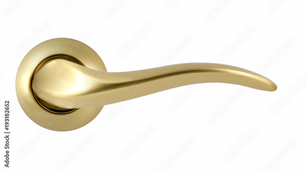 Door handle of gold on a white background front view