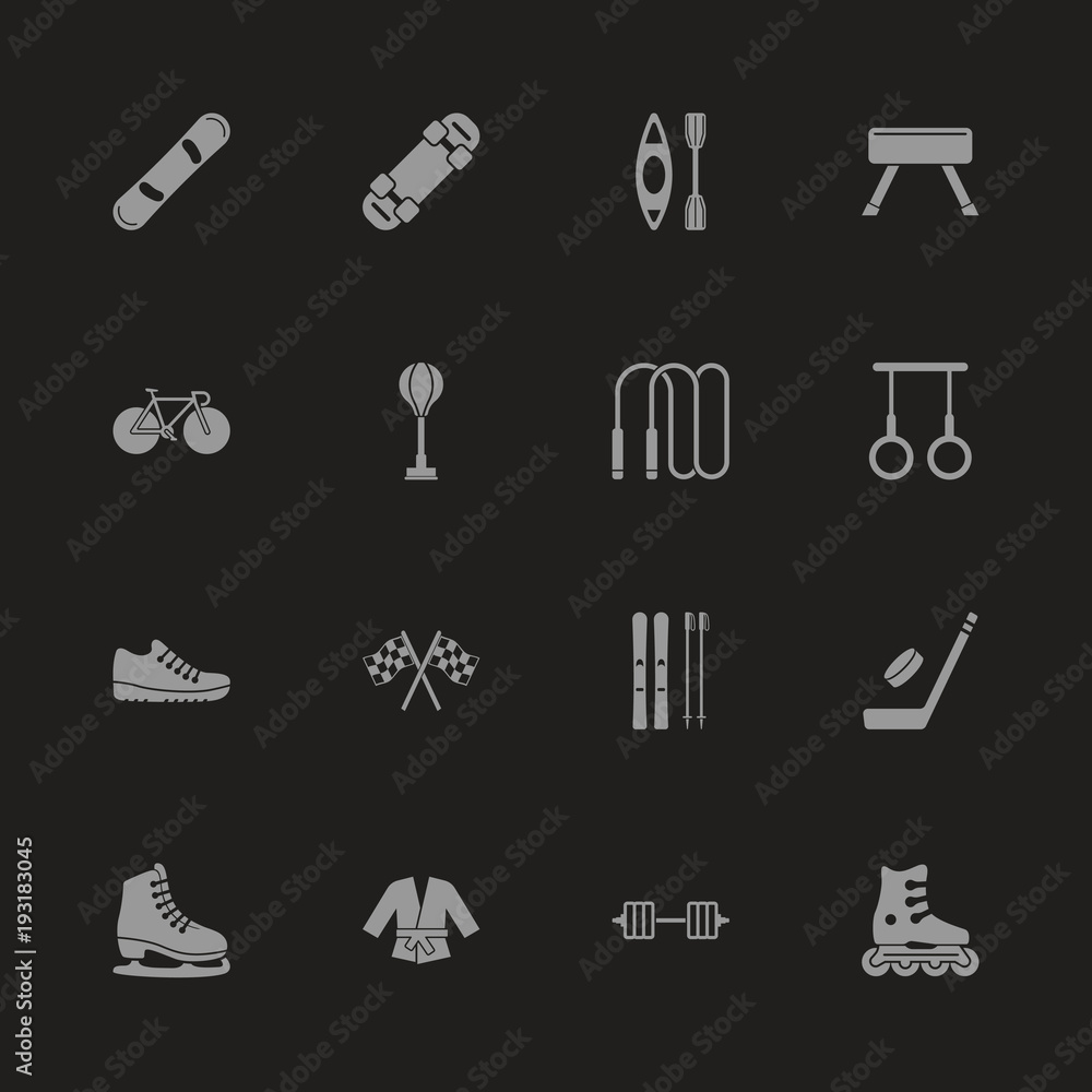 Sport icons - Gray symbol on black background. Simple illustration. Flat Vector Icon. Sport icons - Gray symbol on black background. Simple illustration. Flat Vector Icon.