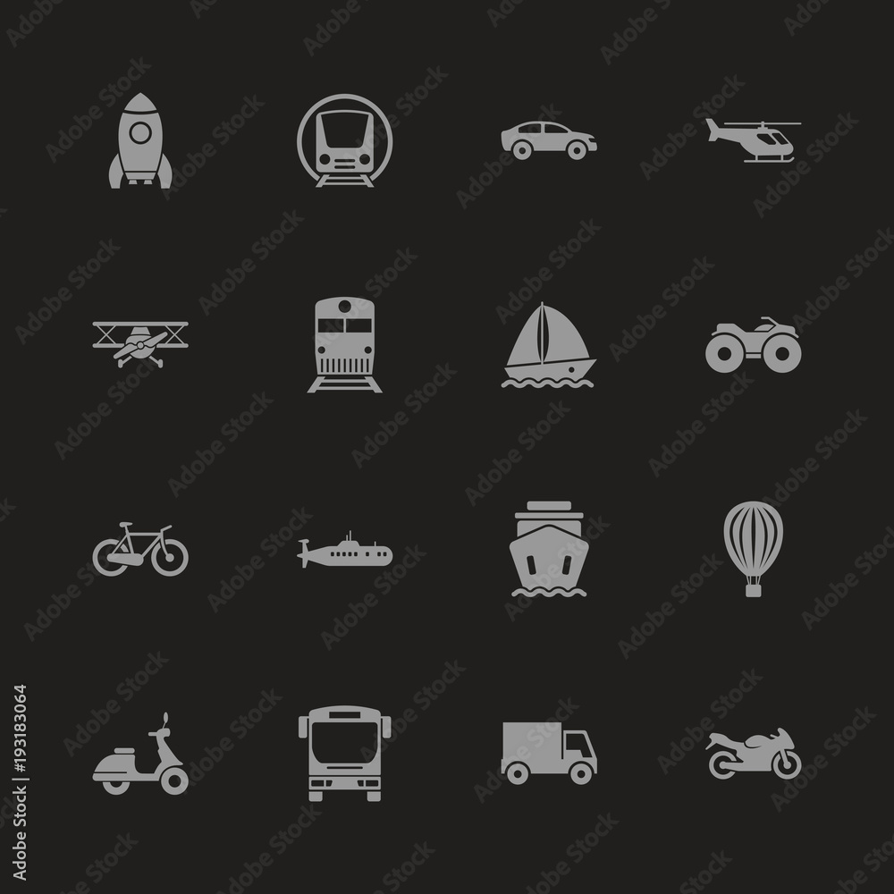 Transport icons - Gray symbol on black background. Simple illustration. Flat Vector Icon. Transport icons - Gray symbol on black background. Simple illustration. Flat Vector Icon.