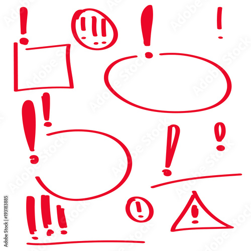 Set hand drawn Exclamation mark. Attention sign icon. Hazard warning symbol. vector