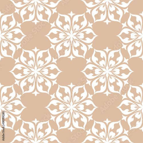 White floral seamless pattern on beige background