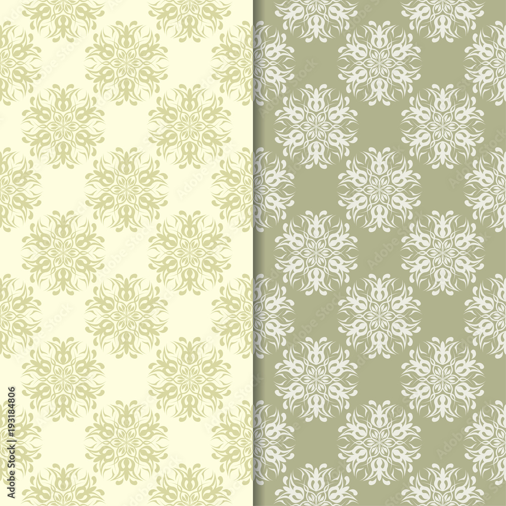 Olive green floral backgrounds. Set of seamless patterns Olive green floral backgrounds. Set of seamless patterns