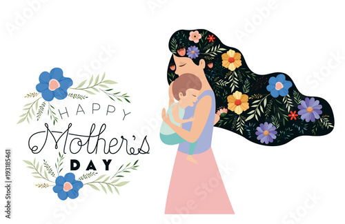 happy mothers day lifting a son vector illustration design