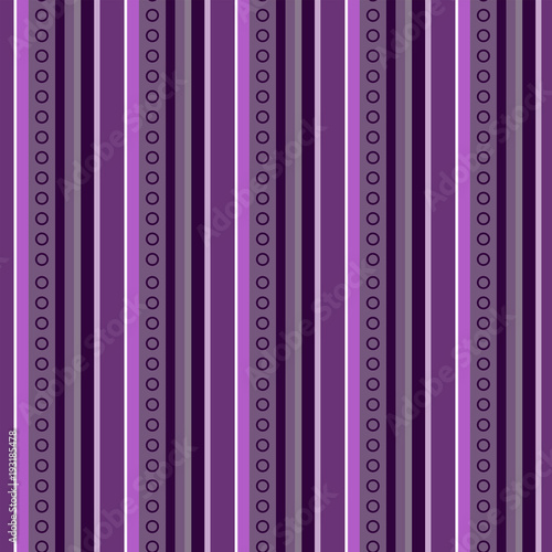 Abstract vector Wallpaper with vertical stripes of lilac shades and circles. Seamless colored background. Geometric pattern