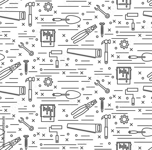 Repair tools equipment line art seamless vector pattern