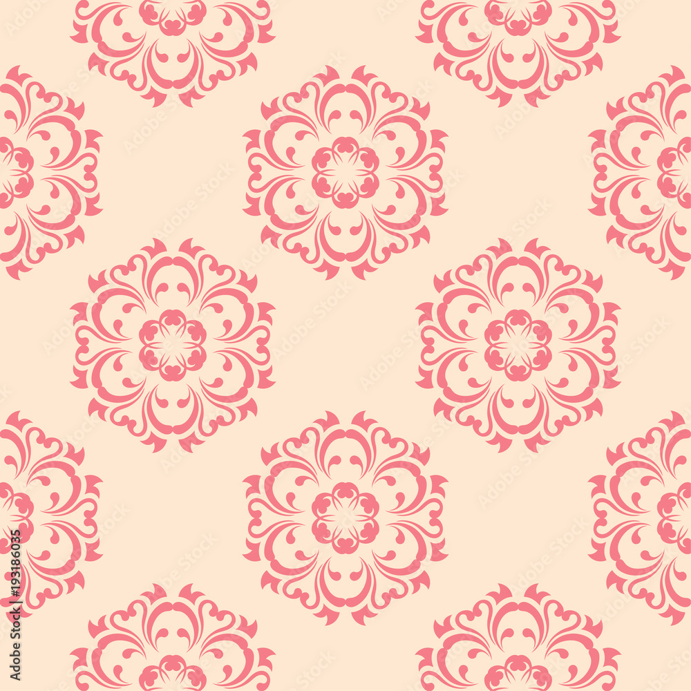 Red floral seamless pattern on beige background Red floral seamless pattern on beige background