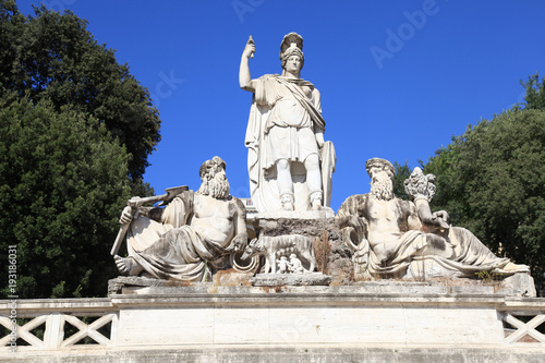 Fountain of Rome's Goddess near People Square (Piazza del Popolo) in Rome, Italy.