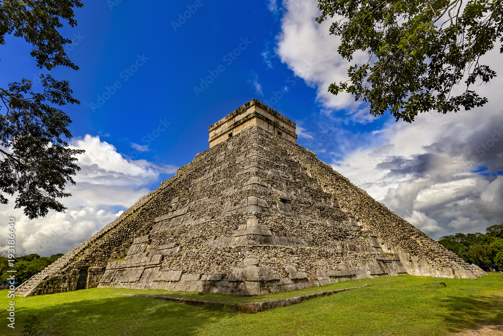 Mexico. Chichen Itza. South-East view of El Castillo (The Castle, also known as the Temple of Kukulcan; on UNESCO World Heritage Site) Mexico. Chichen Itza. South-East view of El Castillo (The Castle, also known as the Temple of Kukulcan; on UNESCO World Heritage Site)
