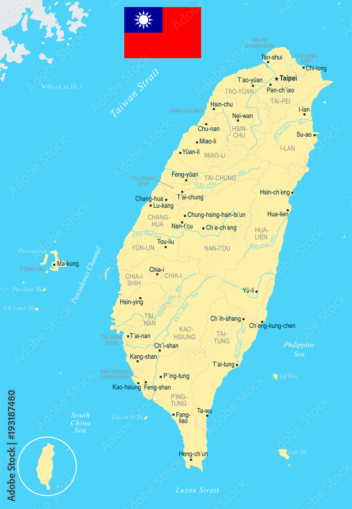 Obraz premium Taiwan, Map - Detailed Vector Illustration