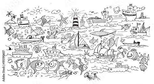 Wallpaper Mural Sea life - doodle hand drawing Torontodigital.ca