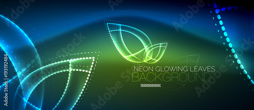 Neon leaf background, green energy concept