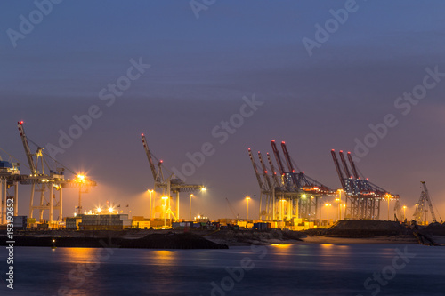 Cargo Terminal in Hamburg Port at night