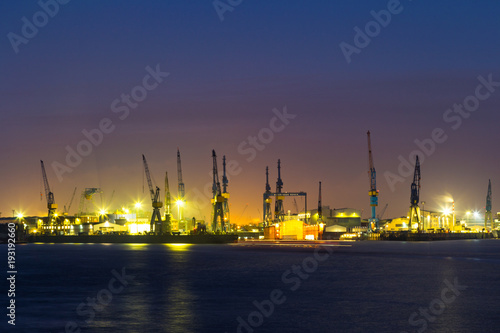 Cargo Terminal in Hamburg Port at night