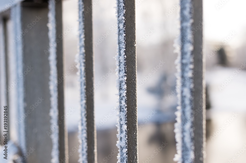 Steel bars on a frozen bridge Steel bars on a frozen bridge