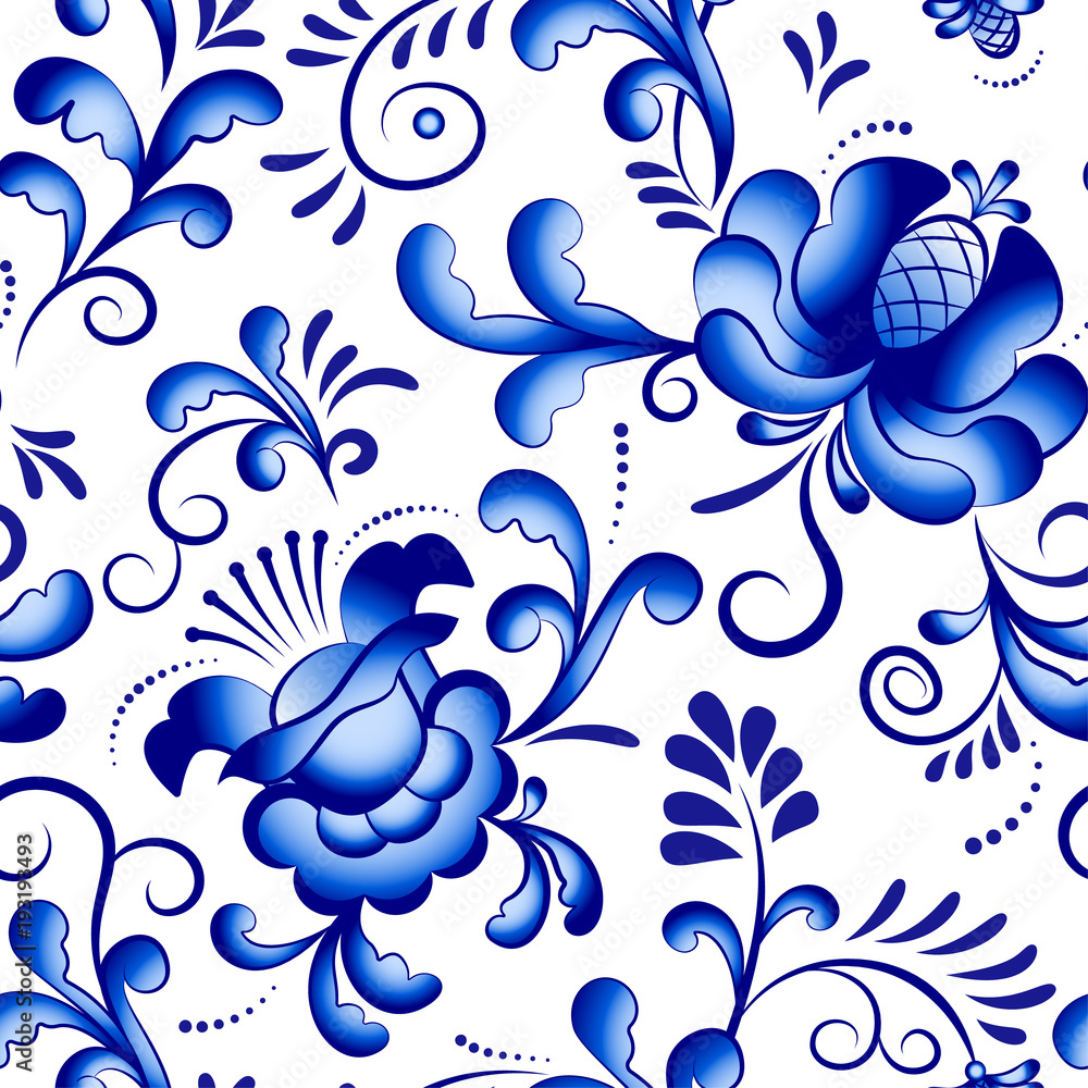 Seamless vector floral pattern background in the style of Gzhel. Traditional russian ornament. Seamless vector floral pattern background in the style of Gzhel. Traditional russian ornament.