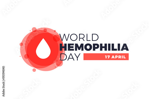 Hemophilia World Day Poster. Emblem medical sign for 17 april. White drop of blood in an abstract red circle on white background.  Vector illustration.