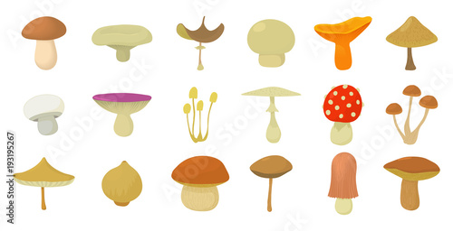 Mushroom icon set, cartoon style