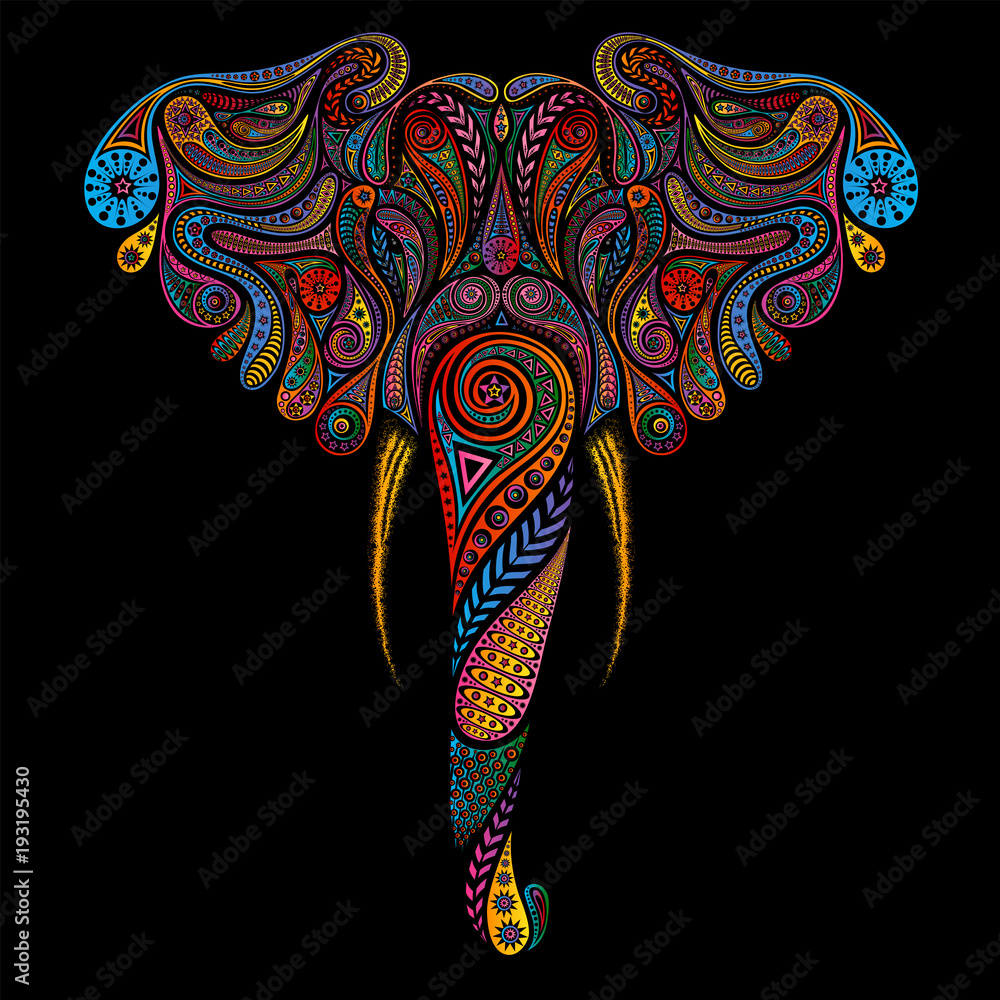 Naklejka premium Kolorowy słoń wektor wykonany z rocznika wzorów