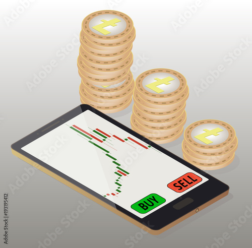 coins litecoin to the right of the phone
