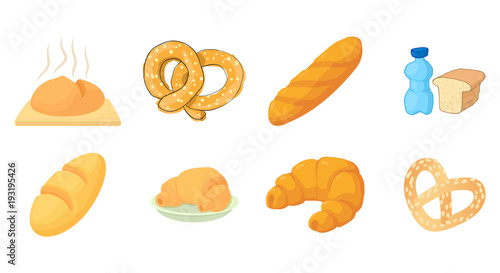 Bakery icon set, cartoon style