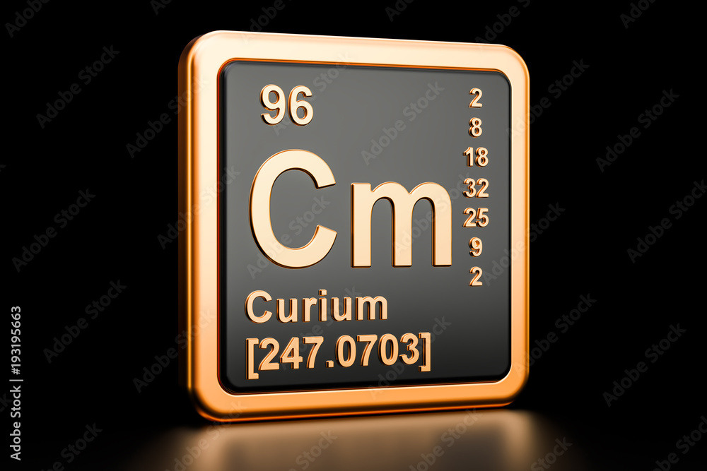 Curium Cm chemical element. 3D rendering Curium Cm chemical element. 3D rendering