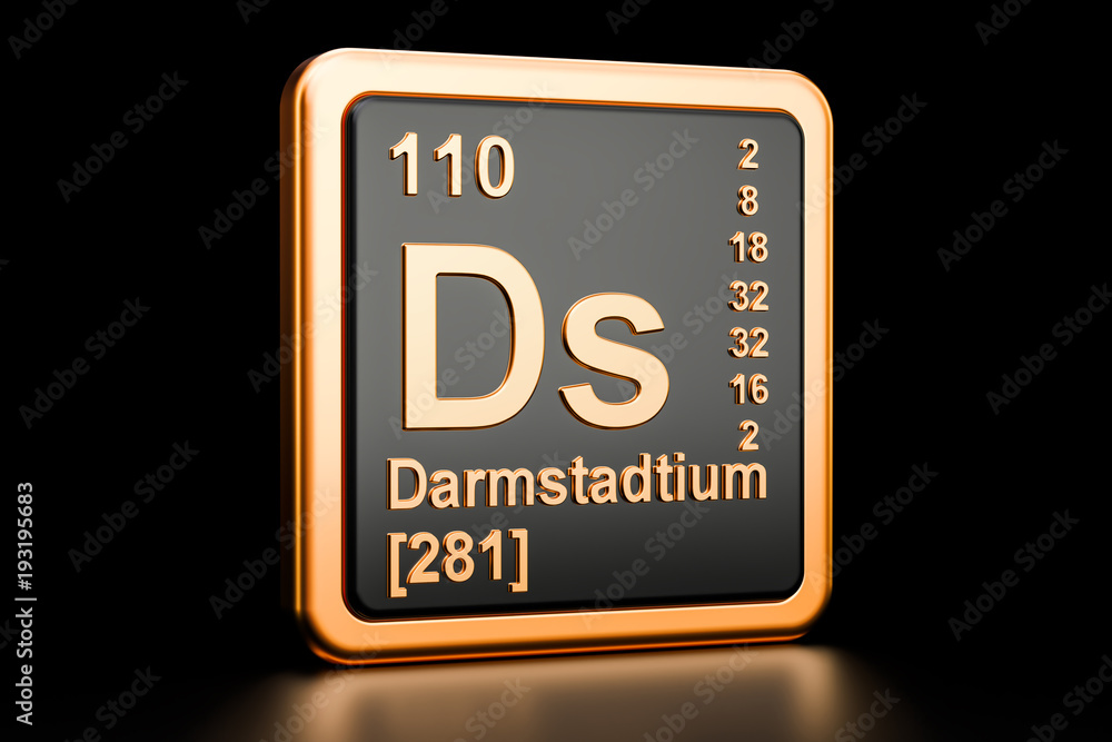 Darmstadtium Ds chemical element. 3D rendering Darmstadtium Ds chemical element. 3D rendering