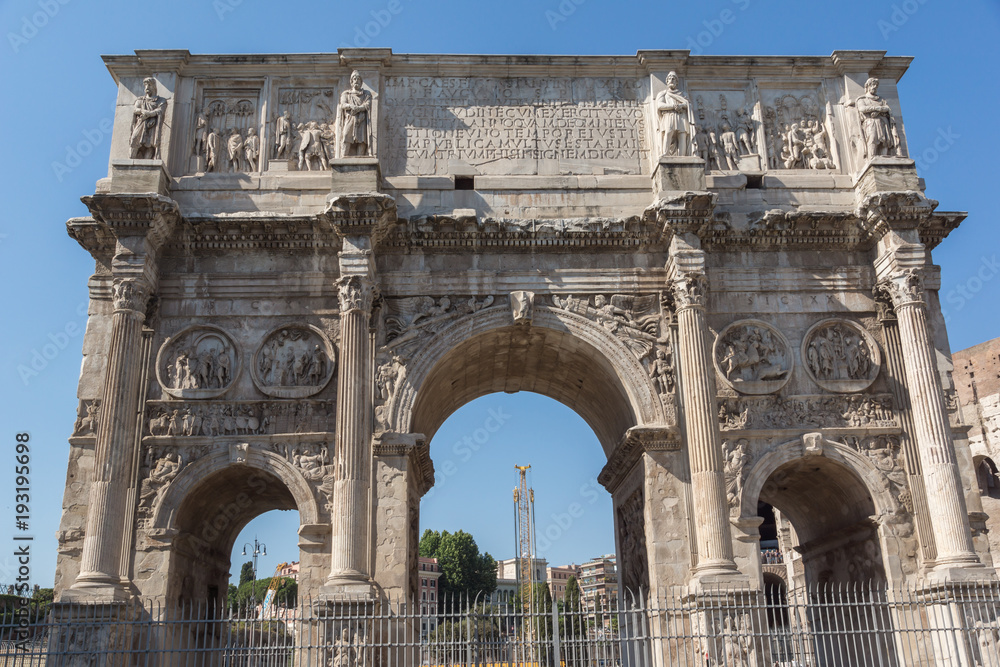 Amazing view of Arch of Constantine near Colosseum in city of Rome, Italy