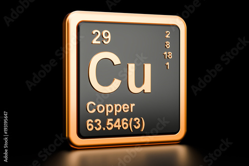 Wall Mural Copper Cu chemical element. 3D rendering